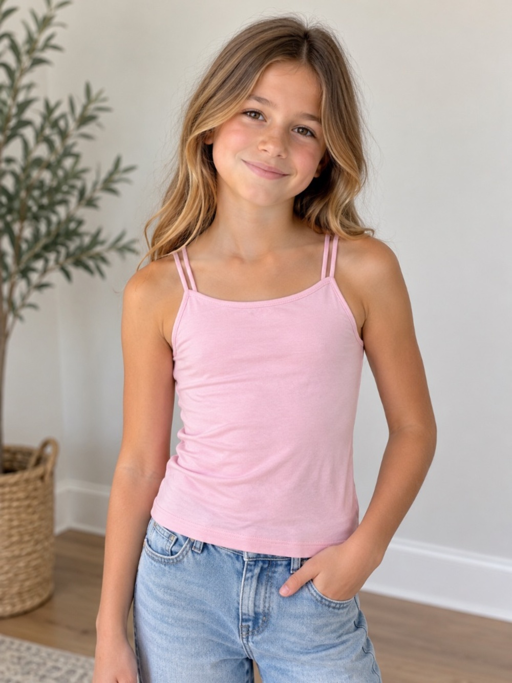 Harper & Ivy Girls Pink Double Strap Cami Tank Top Youth XS Stretch